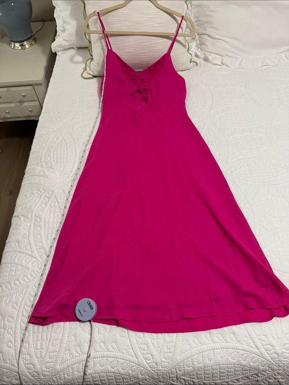 Fuchsia Spaghetti-Strap Midi Slip Dress with Front Tie